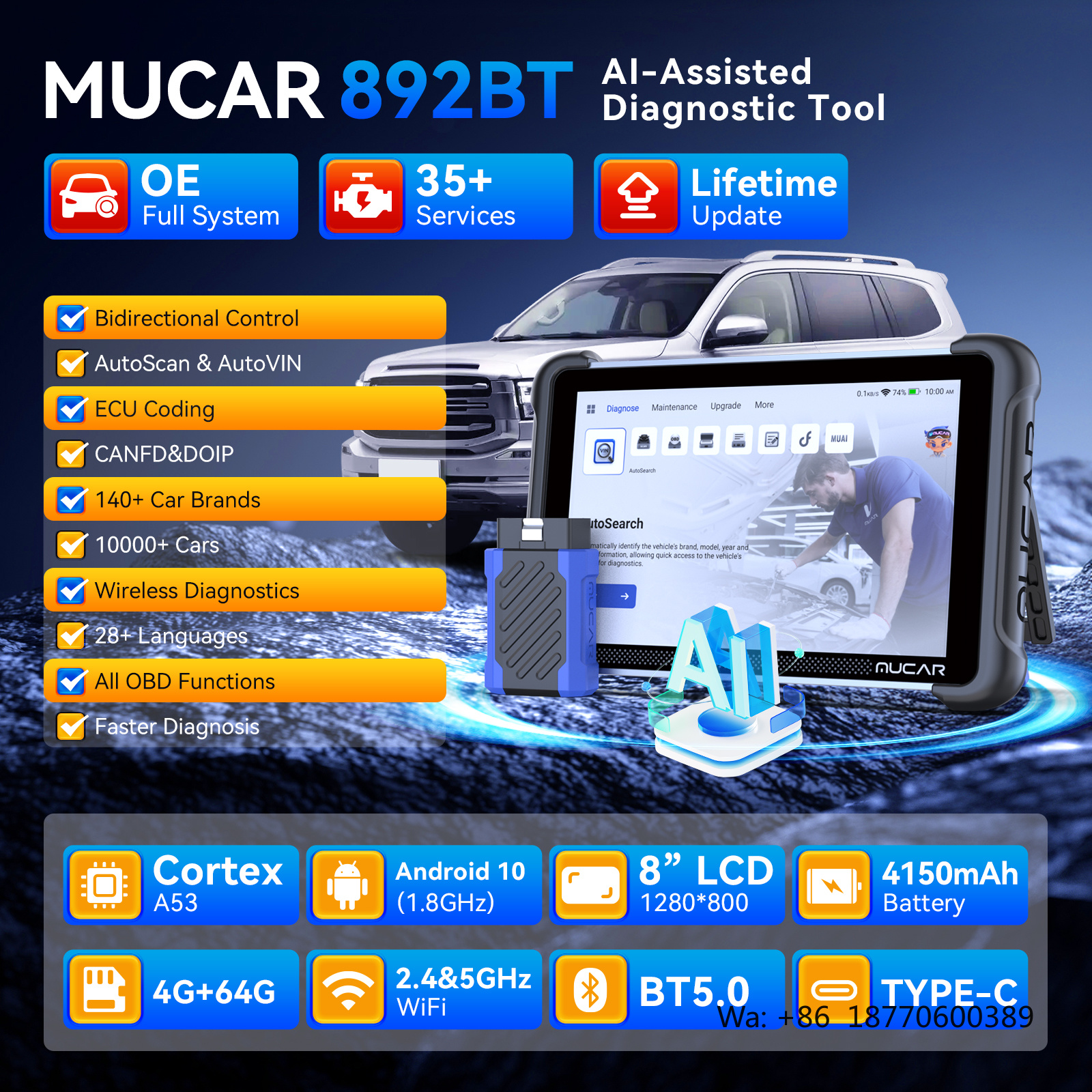 MUCAR 892BT AI Intelligent Dia - Obd2 Scanner review and price